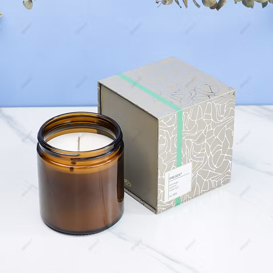 Empty 100ml 250ml 8oz Amber Round Glass Candle Jar Container with Metal Lid 9oz Candle Glass Jar